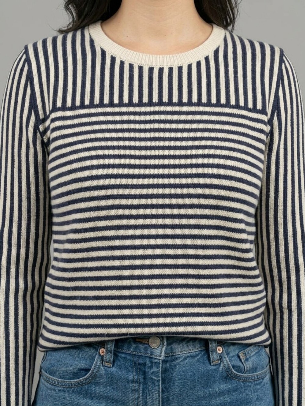 Tommy Hilfiger Striped Crewneck Sweater - Navy & White